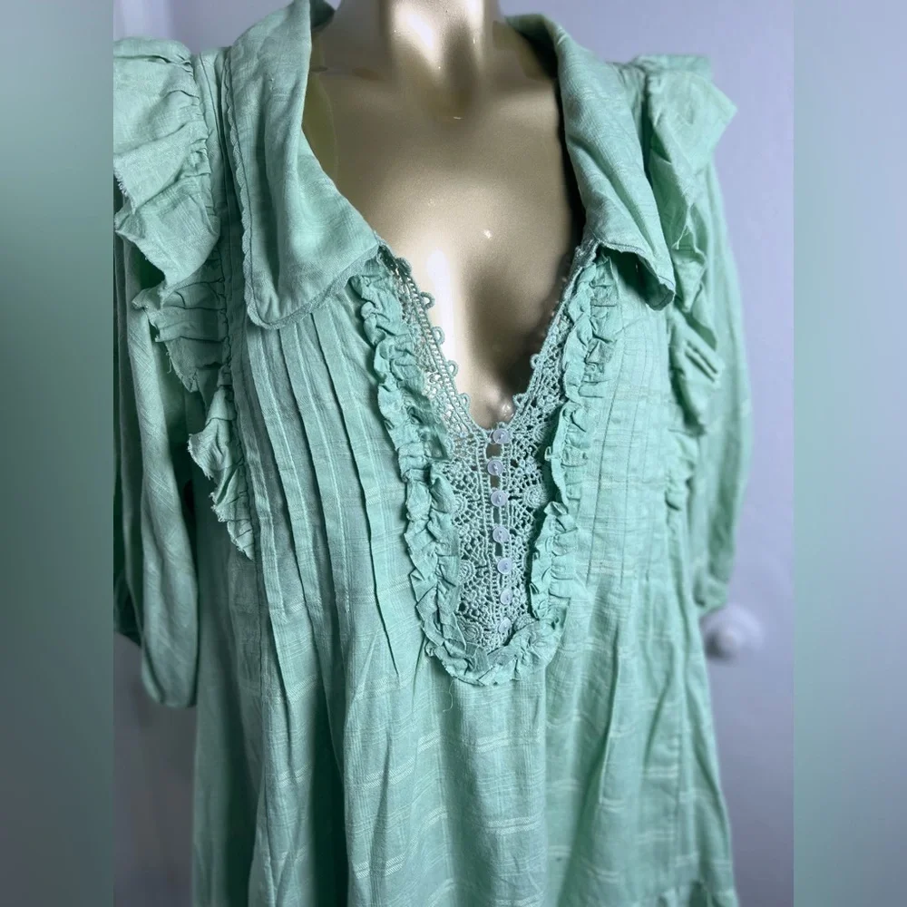Free People Sage Green Ruffle Tunic Dress